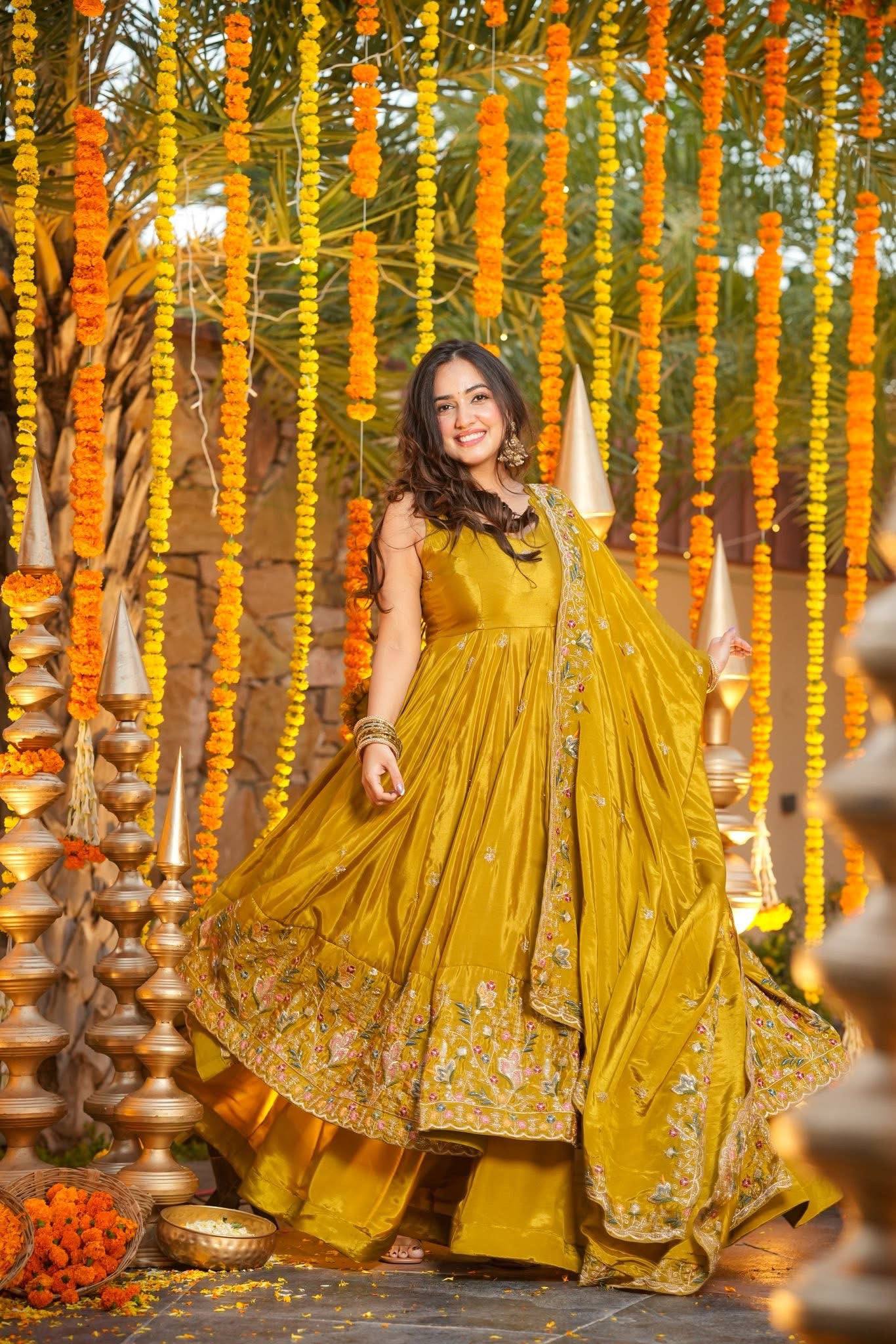 The Radiant Mustard Botanical-Hem Anarkali